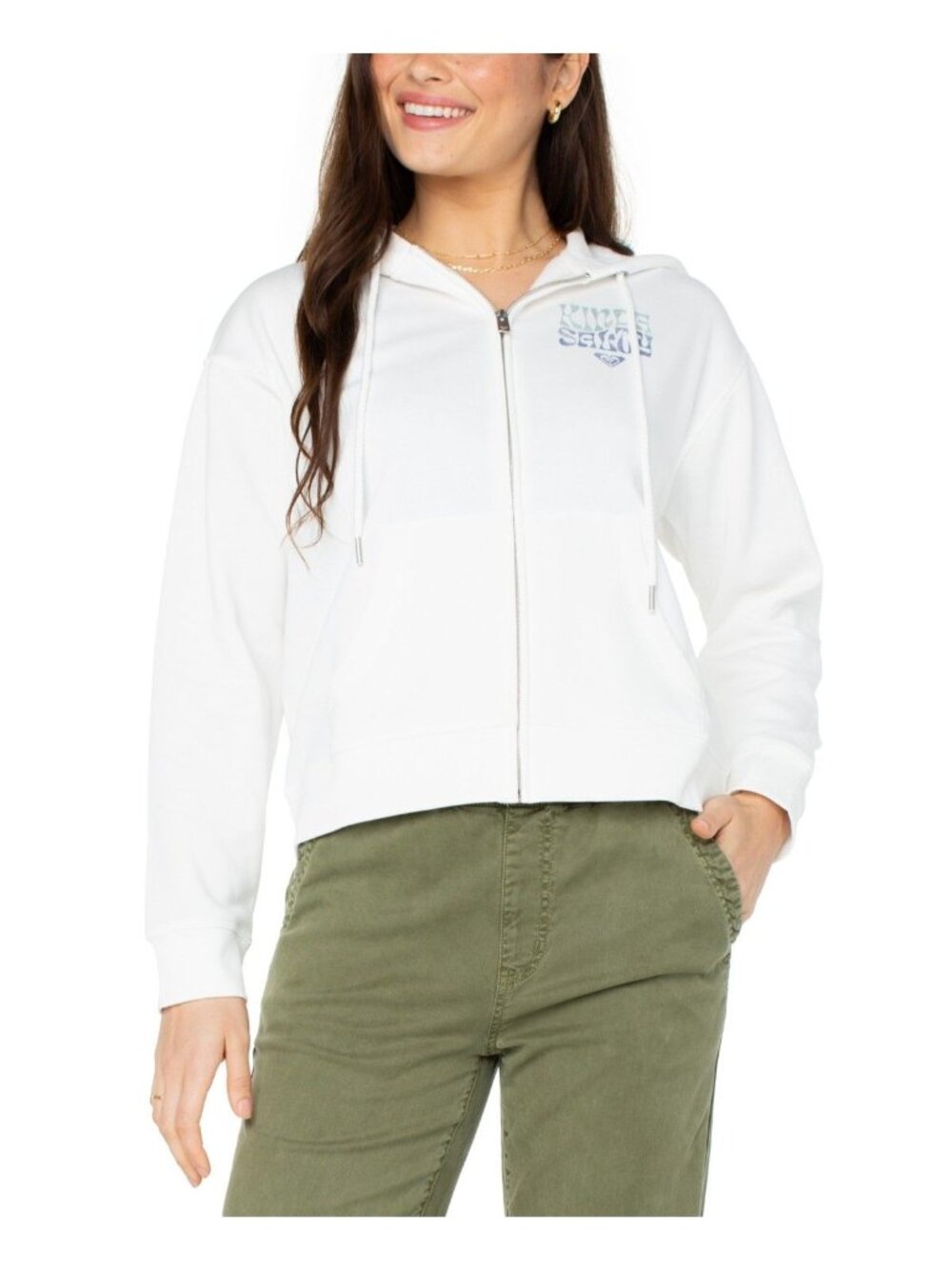 Roxy Womens Evening Hike Zip Sweatshirt Snow White Size L NWT